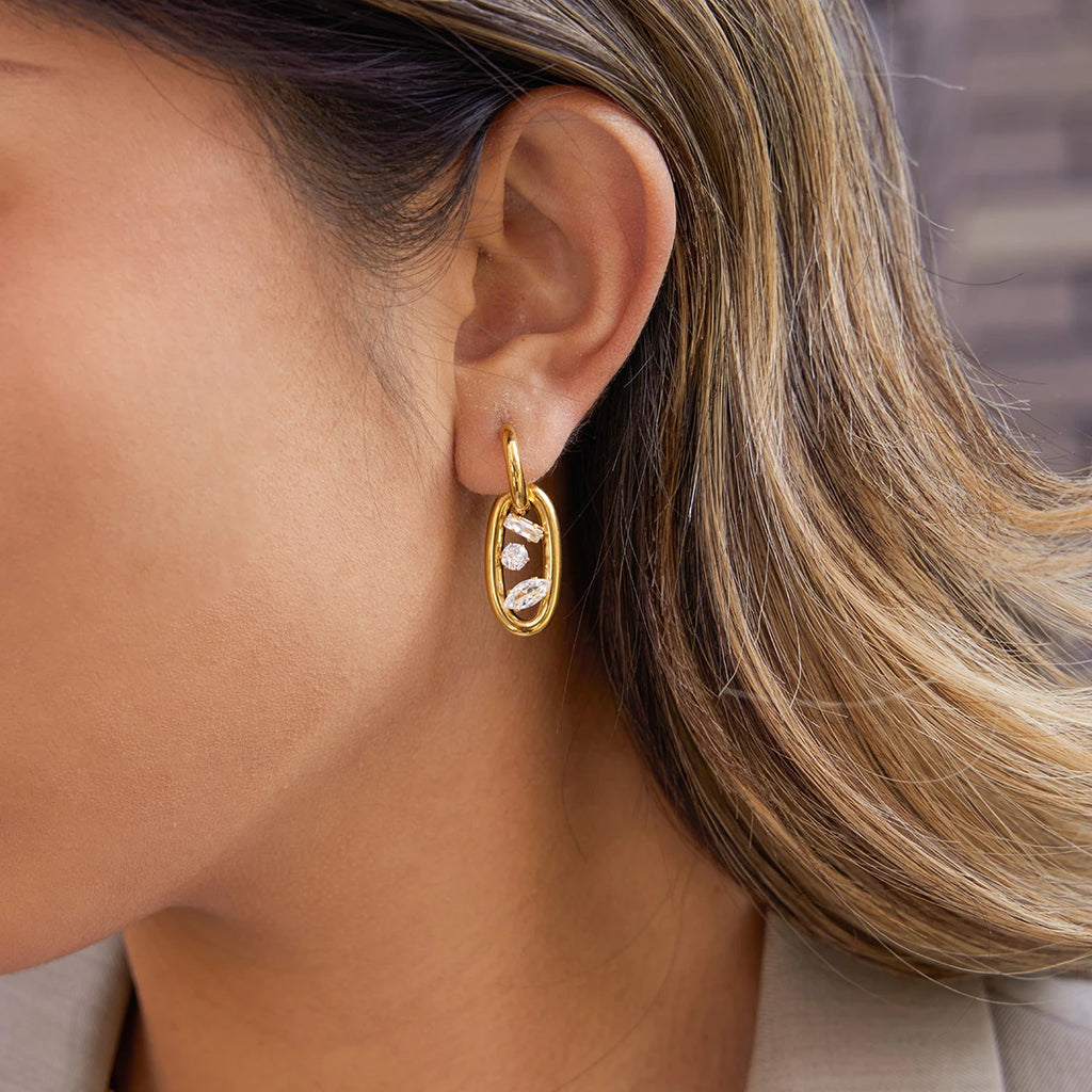 CZ Link Hoop Earrings — Stainless Steel · PS050