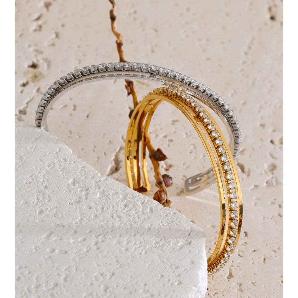 Cubic Zirconia Geometric Bracelet — Stainless Steel with Cubic Zirconia · PS1556