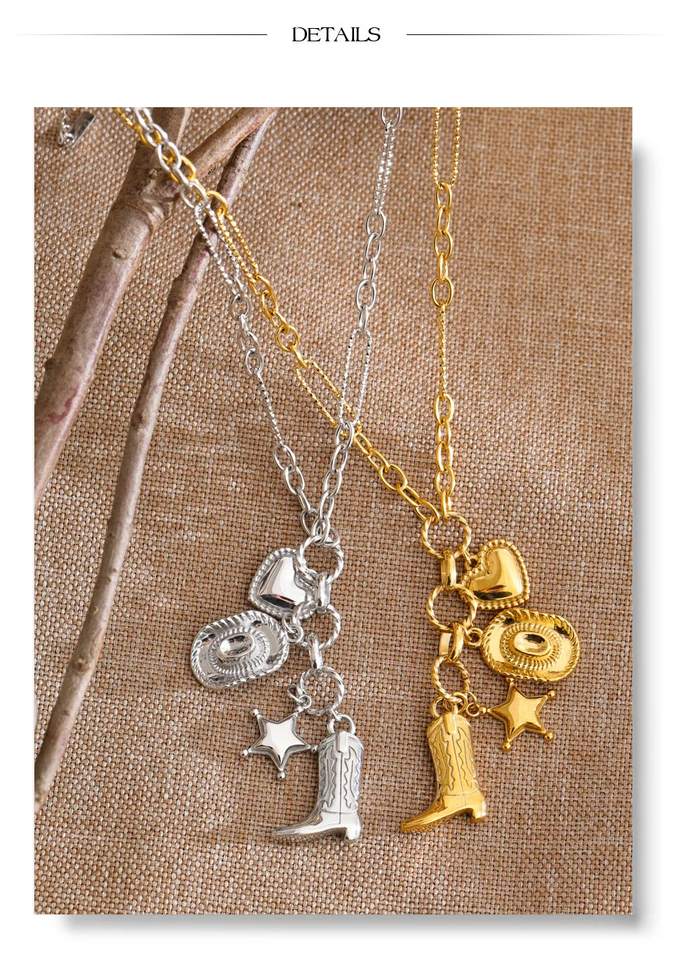 Heart star geometric necklace in gold-plated stainless steel.