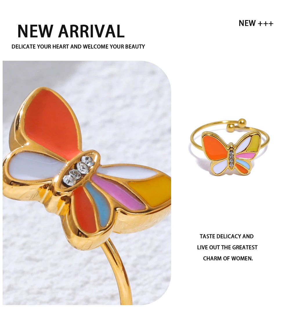 Colorful Enamel Butterfly Ring — Stainless Steel · PS469