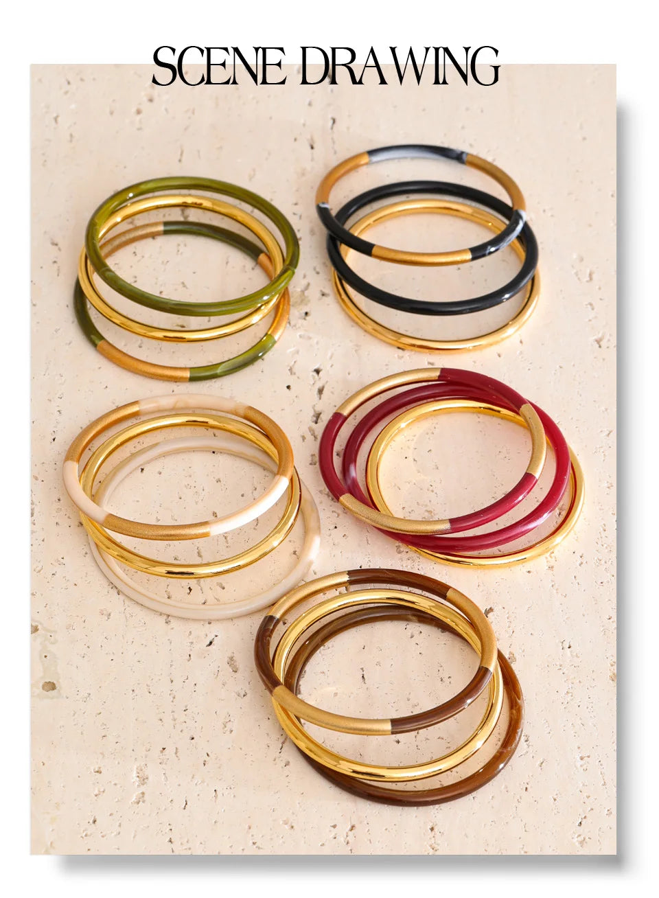 Resin minimalist geometric bracelet in gold-plated stainless steel with resin.