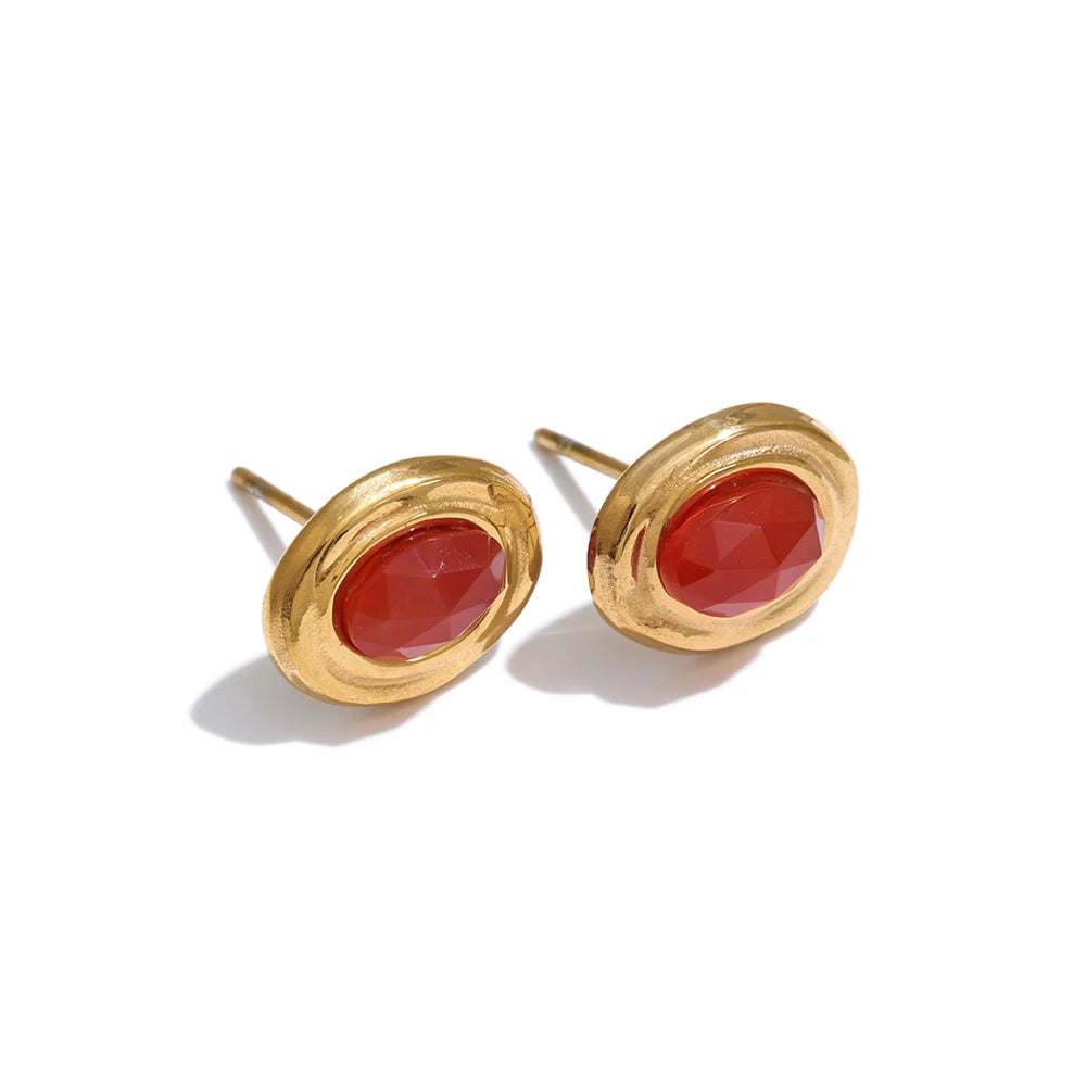 Natural Stone Geometric Earrings — Gold-Plated Stainless Steel with Natural Stone · PS1654