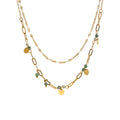 Green natural stone geometric necklace in gold-plated stainless steel with natural stone.