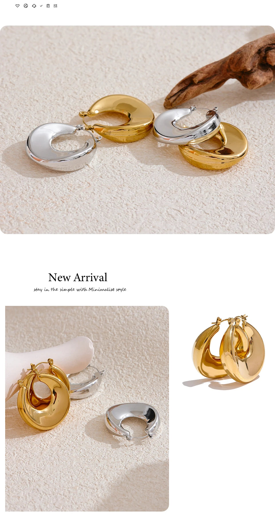 Minimalist geometric earrings in gold-plated stainless steel.