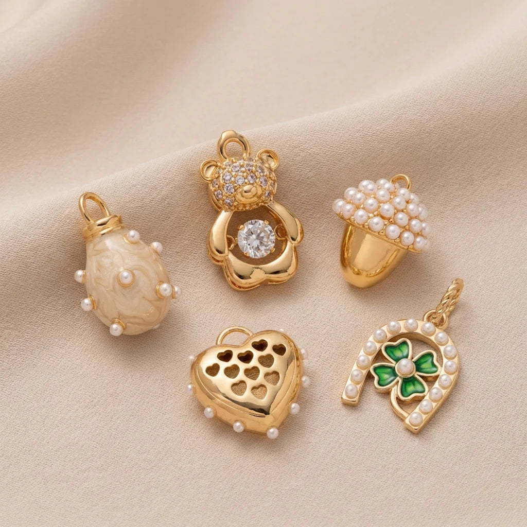 【DIY Pendant】Gold Plated Stainless Steel Lucky & Heart Charm Pendant - PS018