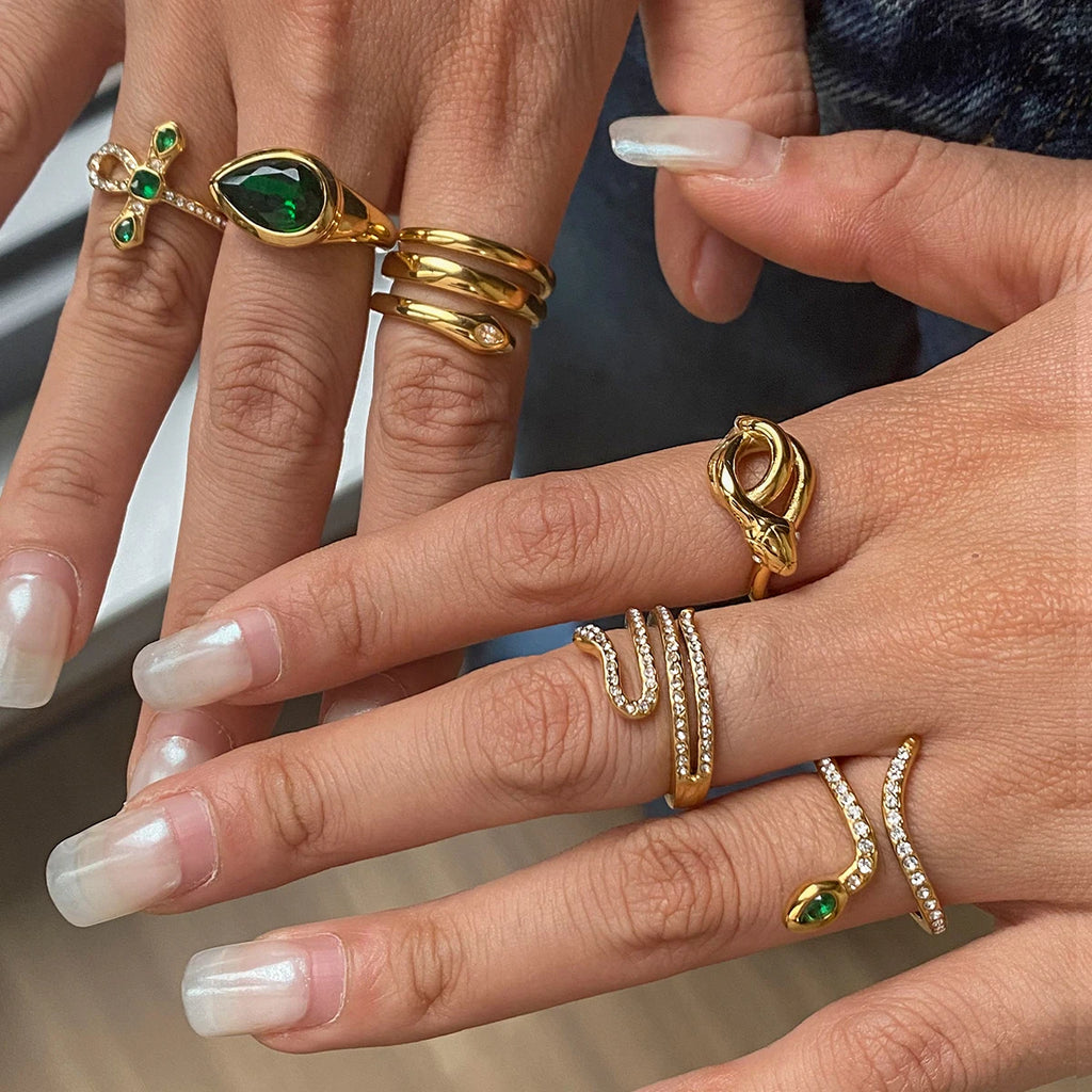 Snake Stone Ring Stack — Stainless Steel · PS244