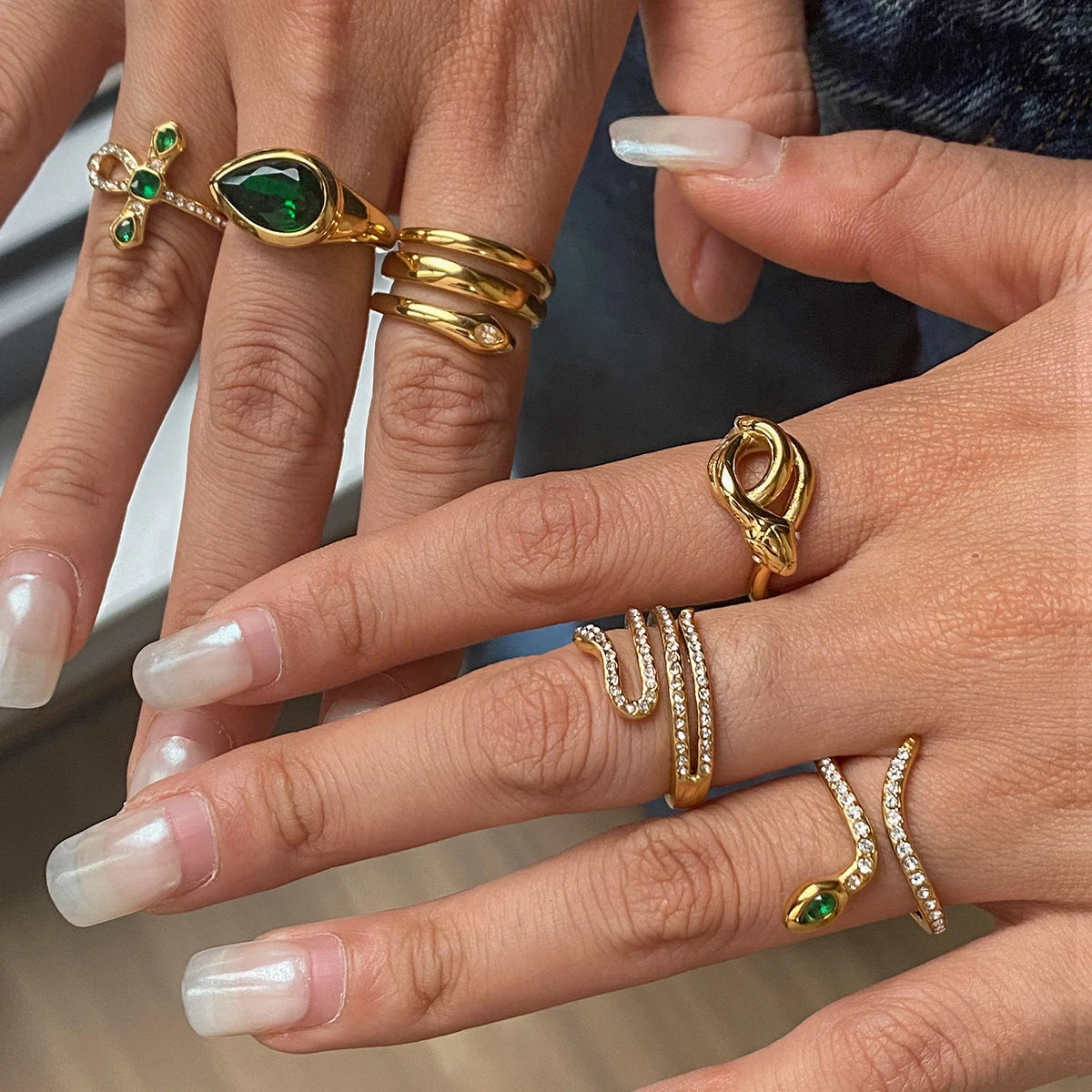 Snake Stone Ring Stack — Stainless Steel · PS244