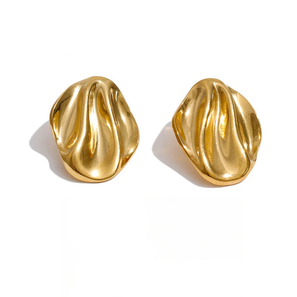 Gold-plated stainless steel earrings with a unique shell shape.