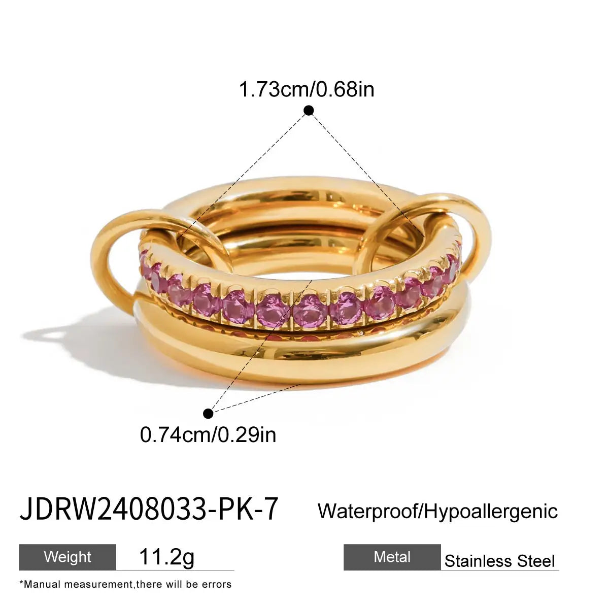 Color CZ Multi Layer Ring — Stainless Steel · PS222