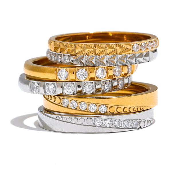 Gold-plated stainless steel rings with cubic zirconia stones.