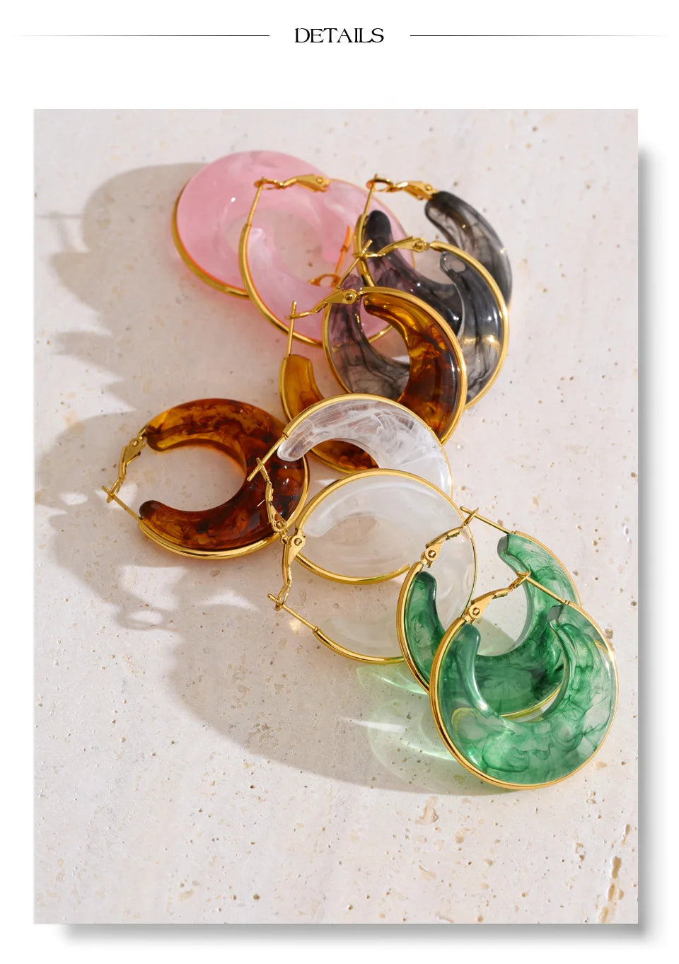 Black Acrylic Geometric Earrings — Gold-Plated Stainless Steel with Acrylic · PS2280