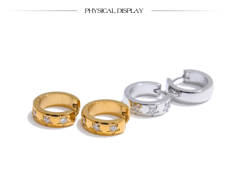Cubic Zirconia Star Geometric Earrings — Gold-Plated Stainless Steel with Cubic Zirconia · PS1985