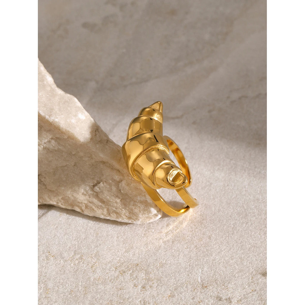 Spiral Shell Open Ring — Stainless Steel · PS245