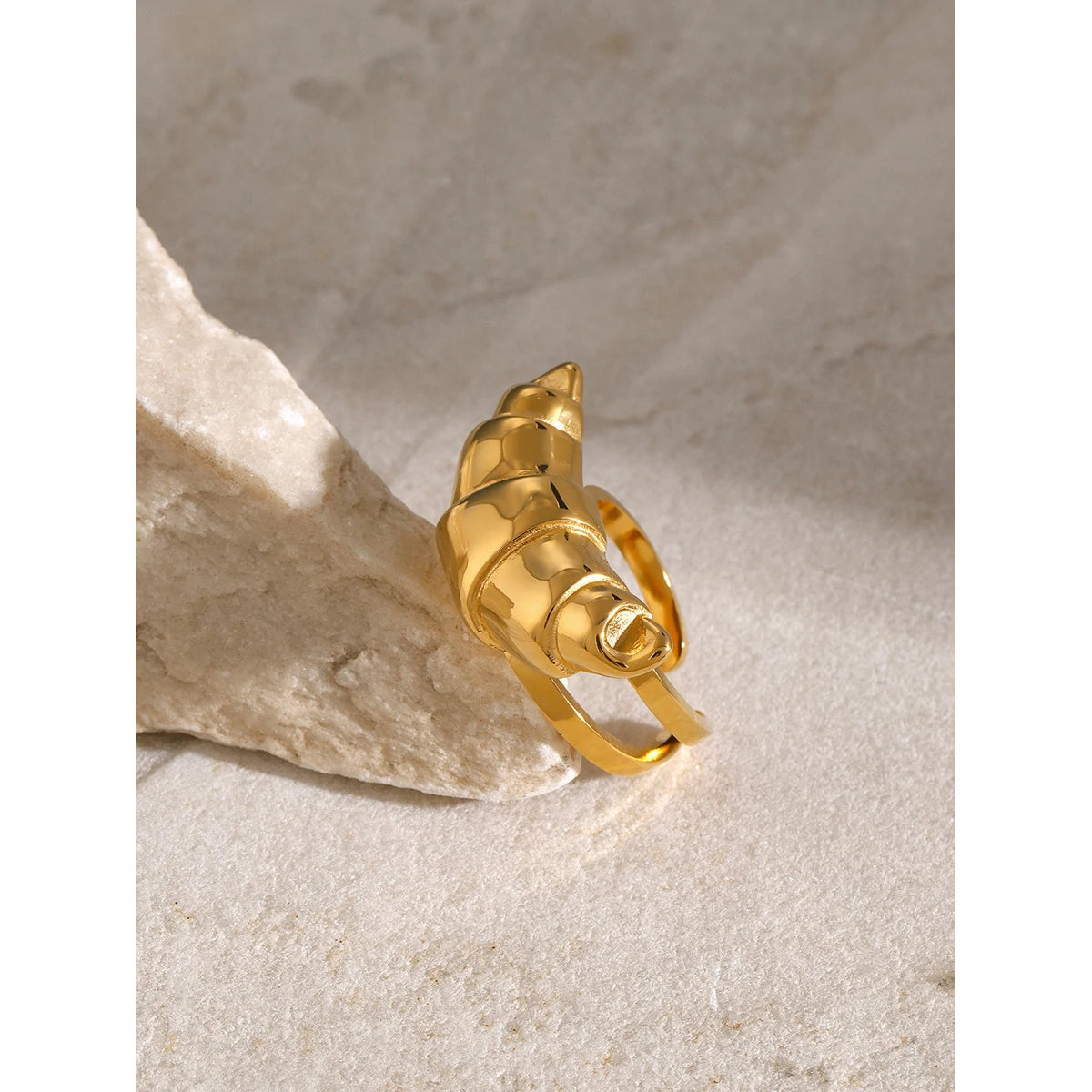Spiral Shell Open Ring — Stainless Steel · PS245