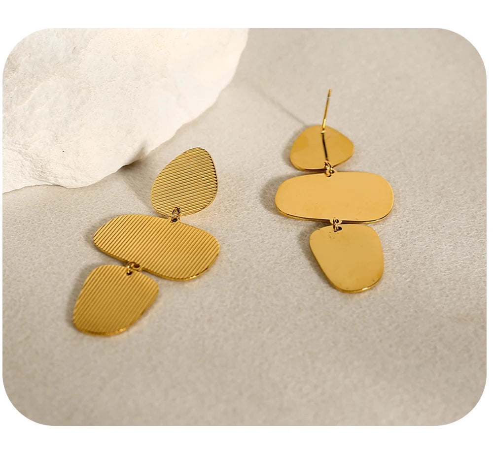 Drop Earrings Striped Metal Texture — 316L Stainless Steel · PS390