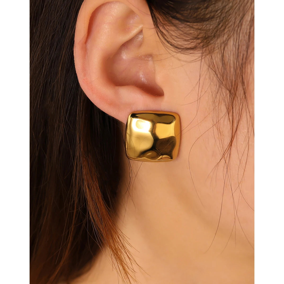 Stud Earrings Irregular Metal Hammered — 316L Stainless Steel · PS427