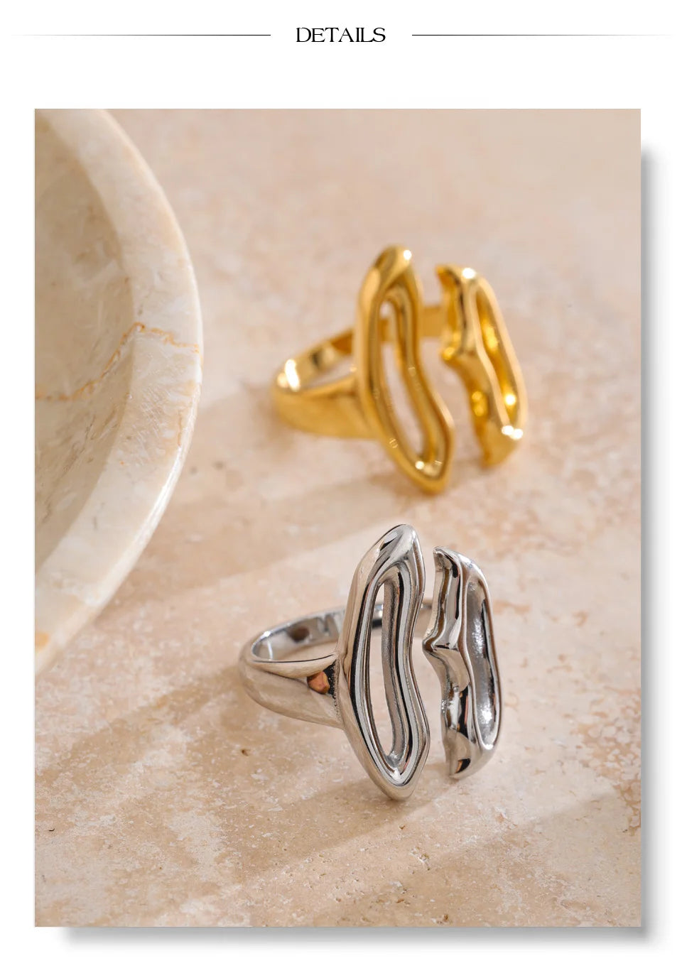 Geometric ring in gold-plated stainless steel.