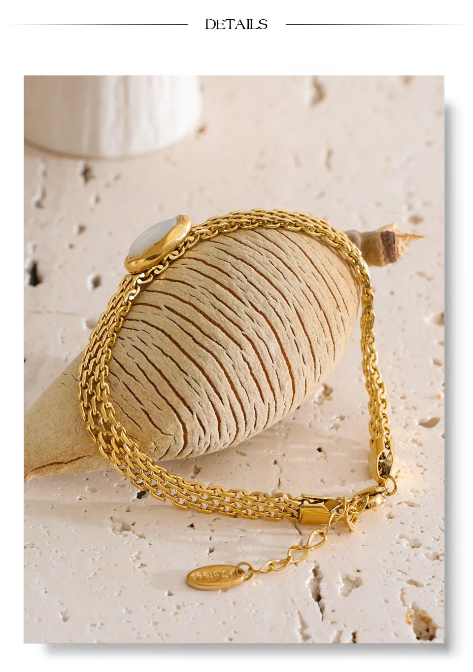Shell Natural Stone Geometric Bracelet — Gold-Plated Stainless Steel with Natural Stone and Shell · PS1259