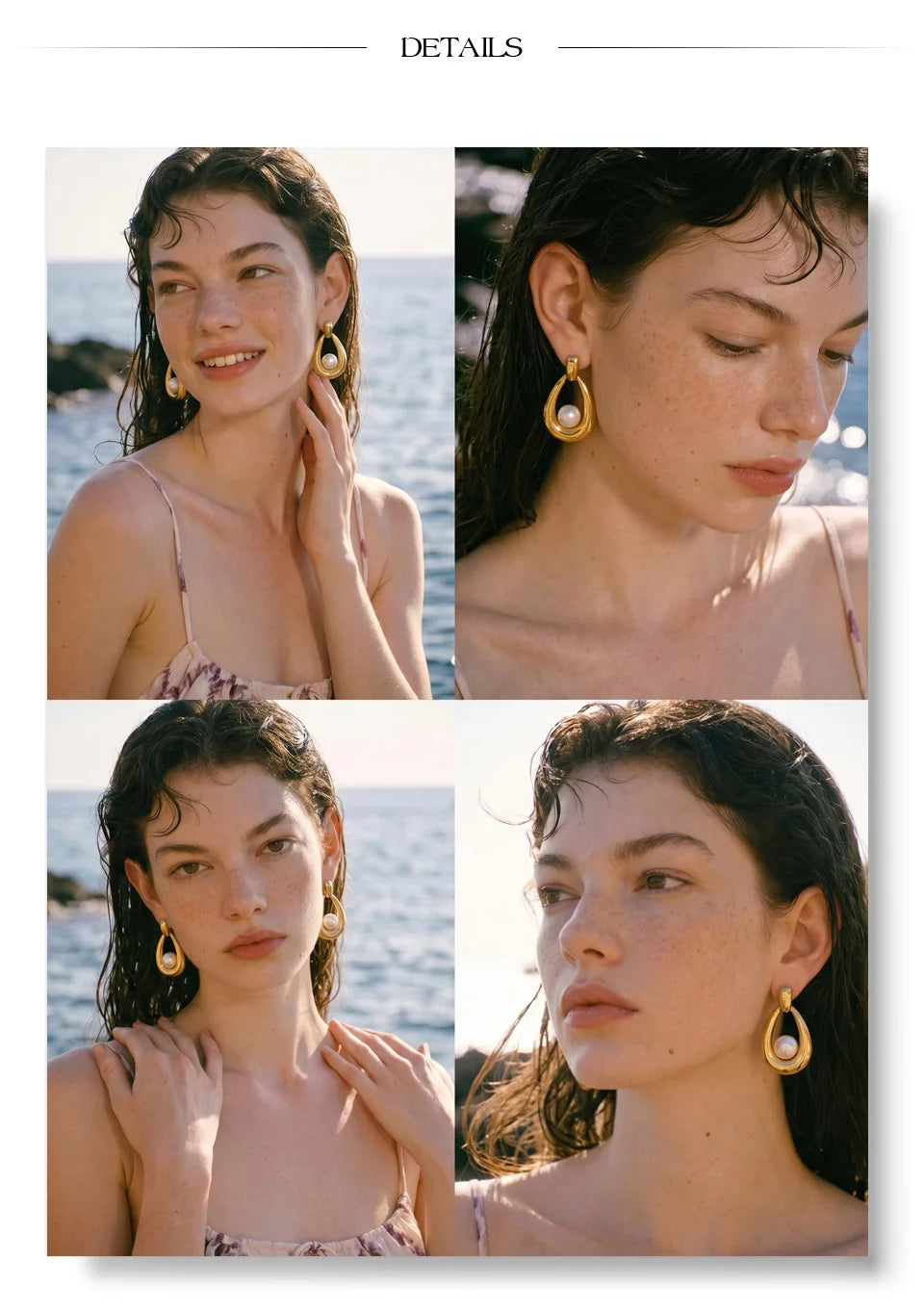 Pearl geometric earrings in gold-plated stainless steel with pearl.