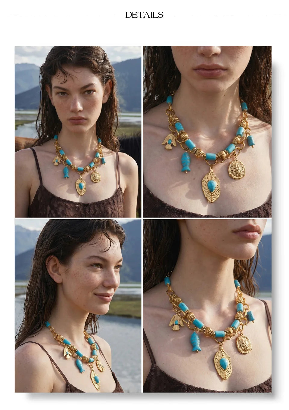 Natural stone geometric necklace in gold-plated stainless steel with natural stone.