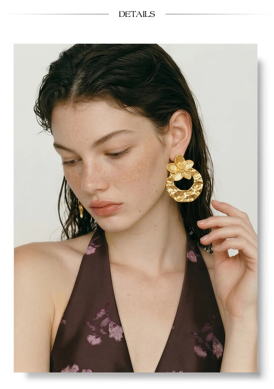 Flower Hammered Earrings — Gold-Plated Stainless Steel · PS1232