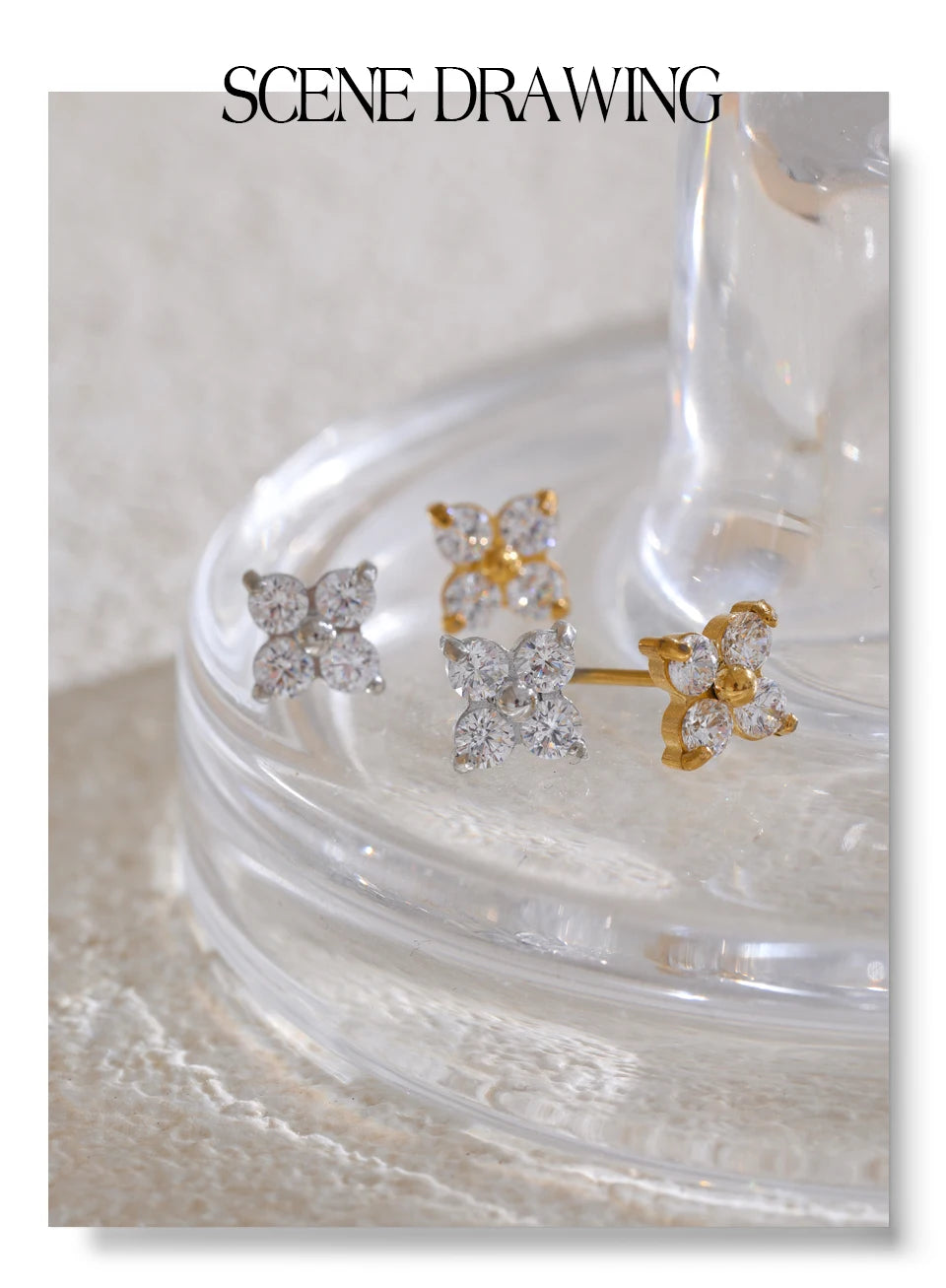 Cubic Zirconia Flower Earrings — Gold-Plated Stainless Steel with Cubic Zirconia · PS2236