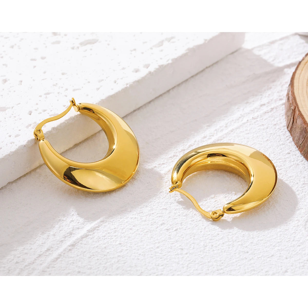 Hoop Earrings Chunky Glossy Metallic — 316L Stainless Steel · PS415