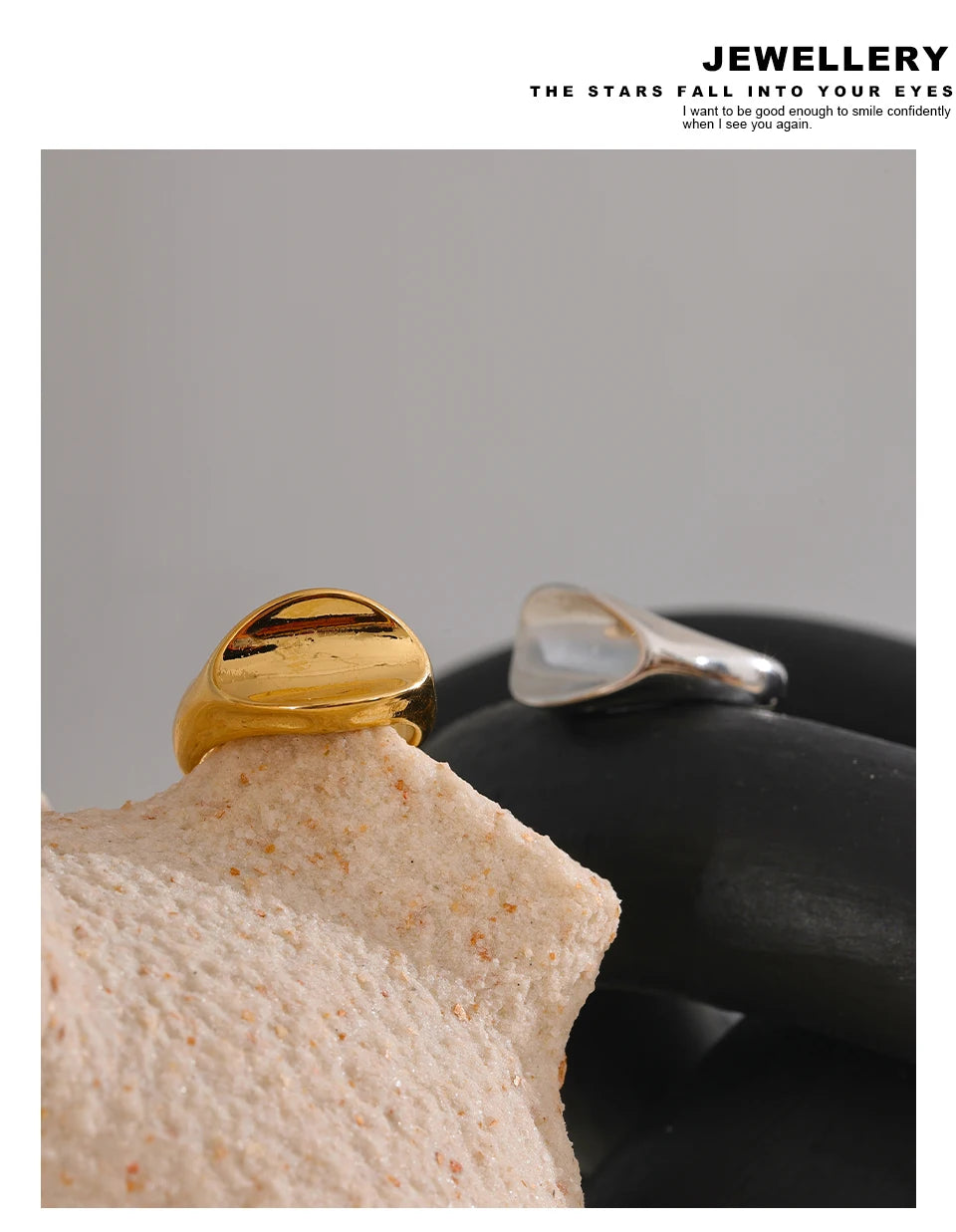 Geometric ring in gold-plated stainless steel.