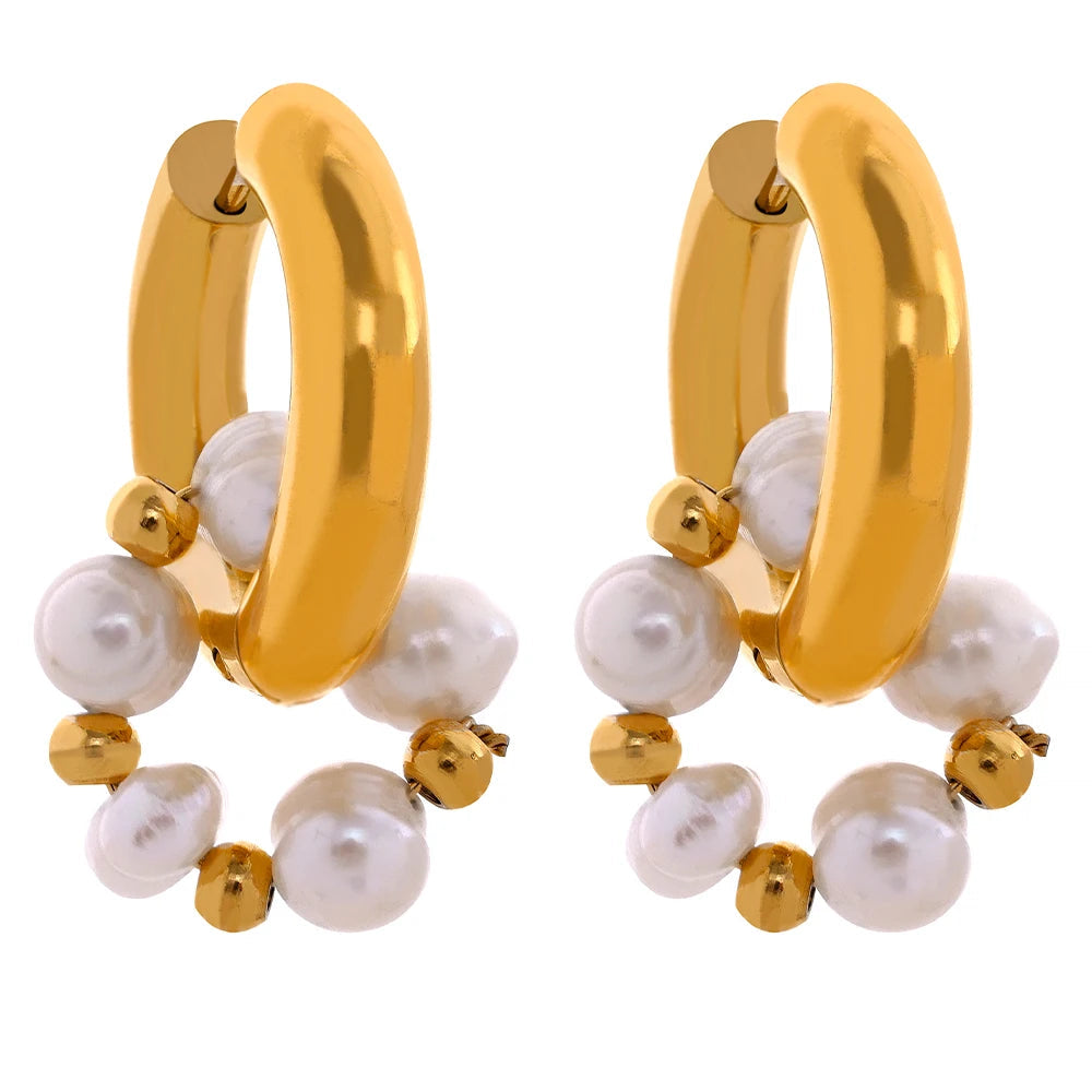 Freshwater Pearl Geometric Earrings — 18K Gold-Plated Stainless Steel with Freshwater Pearl · PS1683