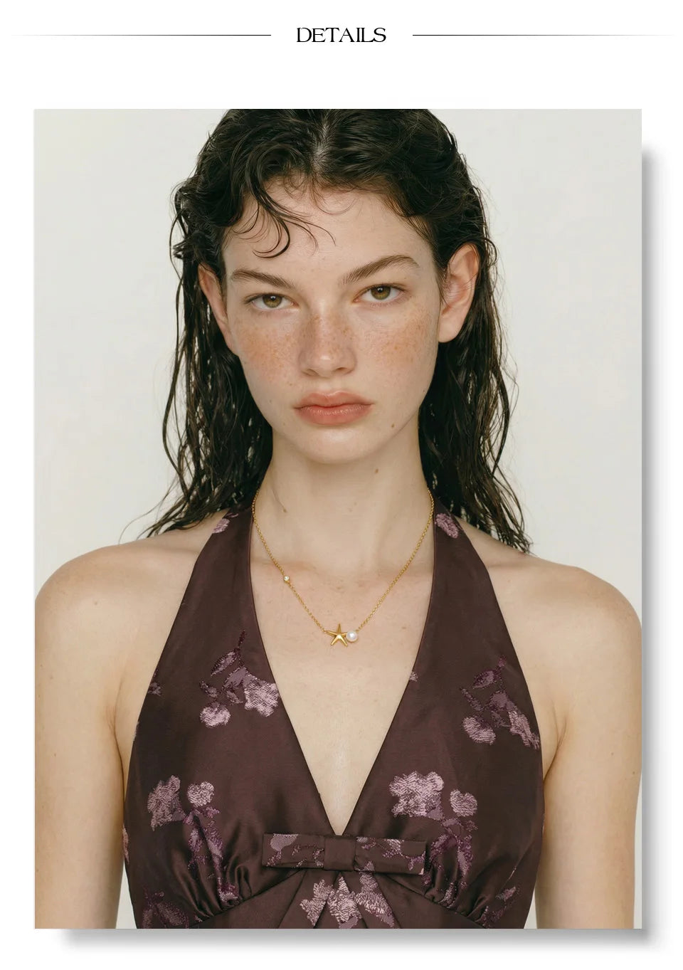 Freshwater pearl star geometric necklace in gold-plated stainless steel with freshwater pearl.