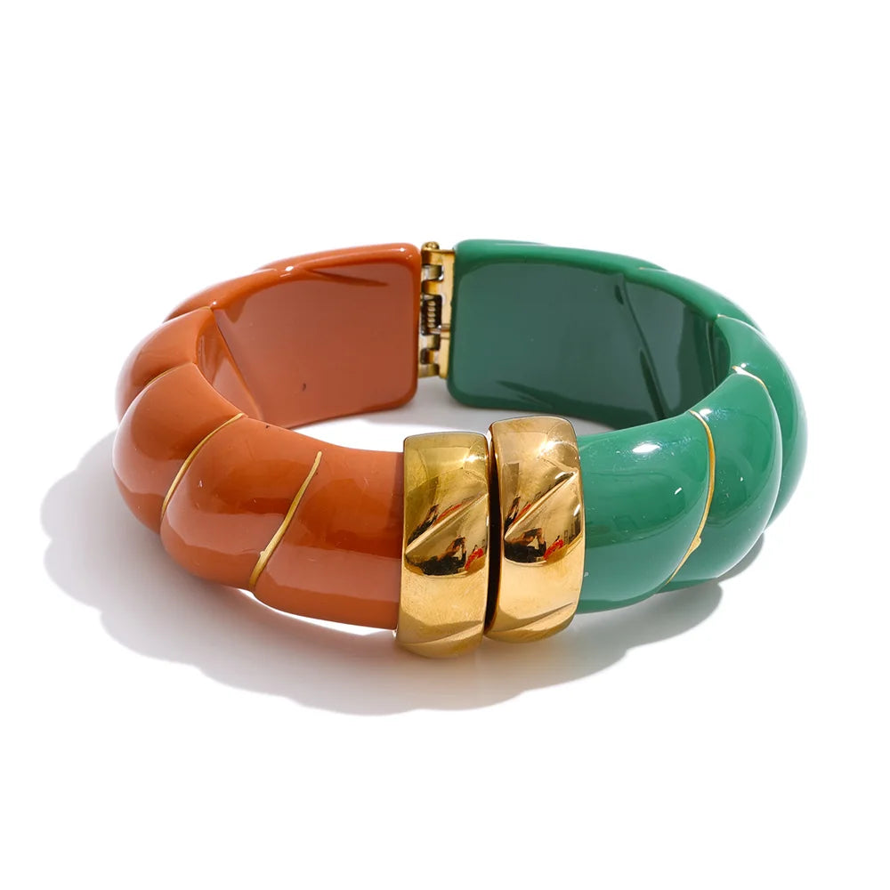 Resin Acrylic Geometric Bracelet — Gold-Plated Stainless Steel with Resin and Acrylic · PS1662
