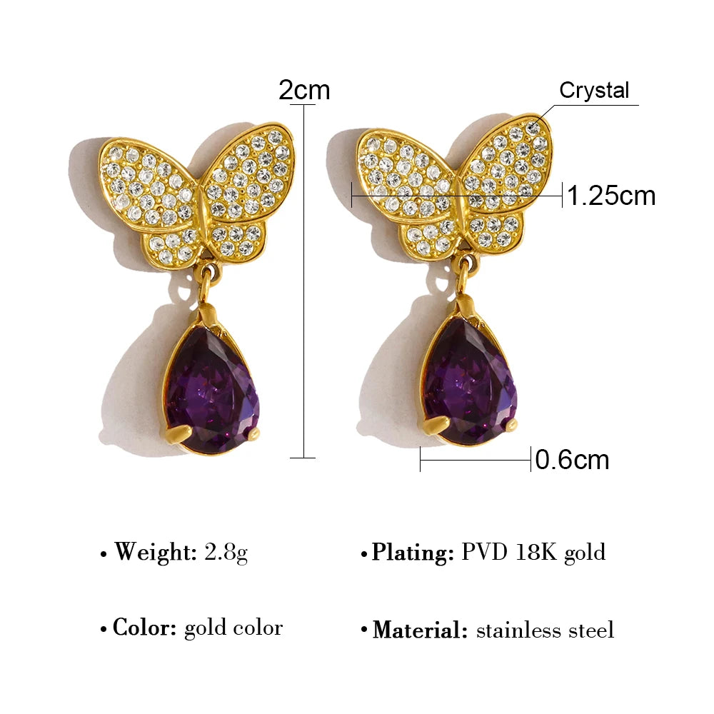 Purple Zircon Crystal Earrings — 316L Stainless Steel · PS481