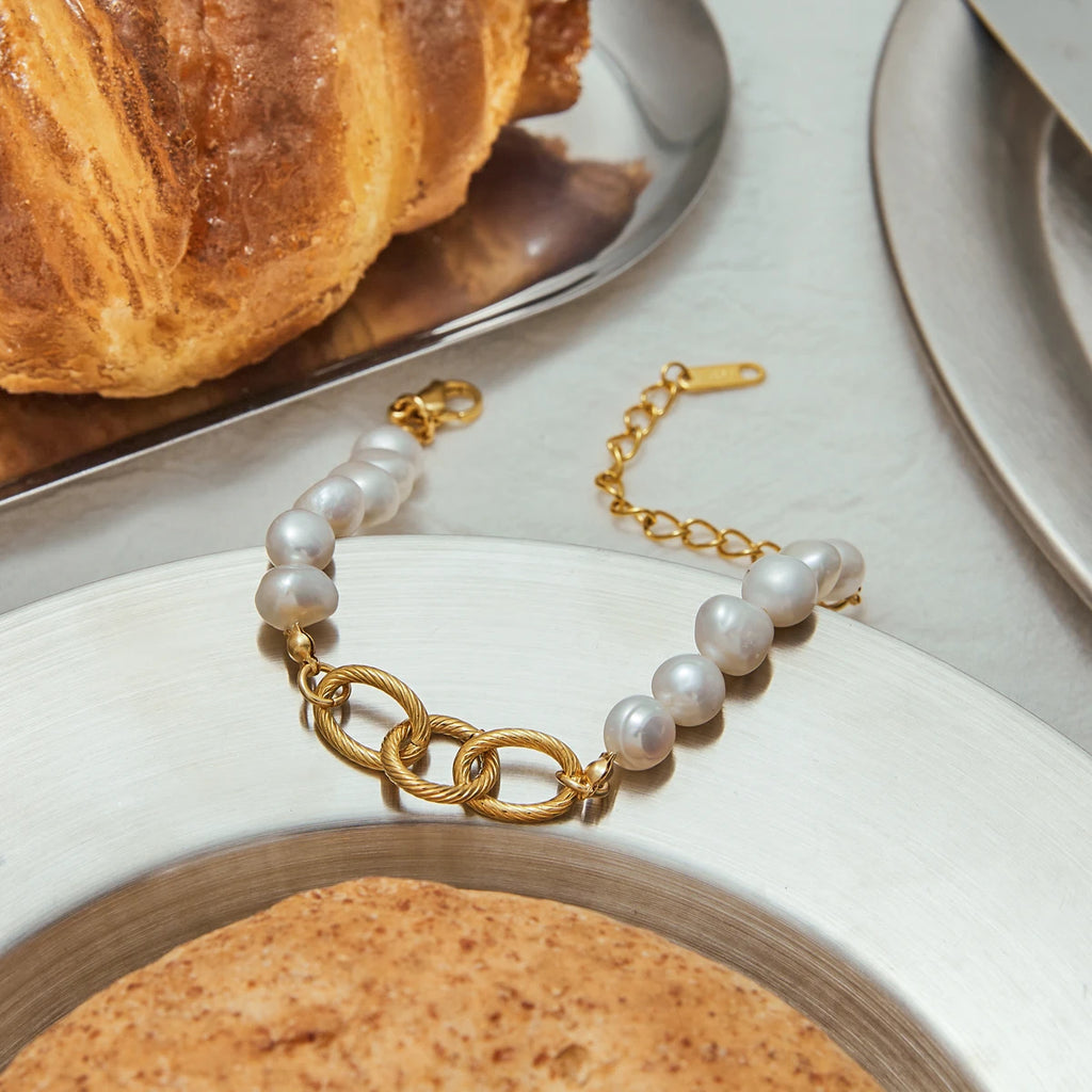 Pearl Chain Bracelet Stack — Stainless Steel · PS027