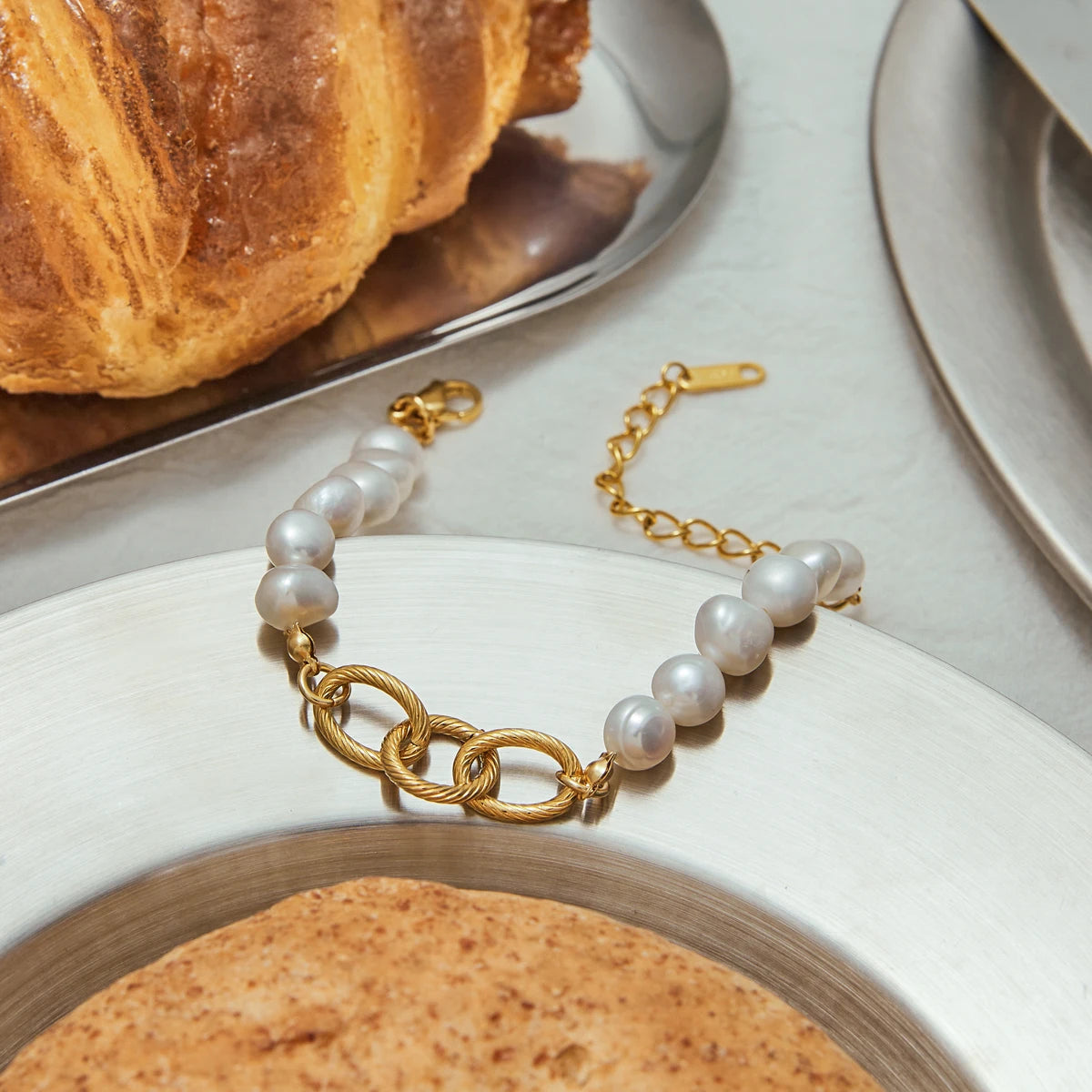 Pearl Chain Bracelet Stack — Stainless Steel · PS027