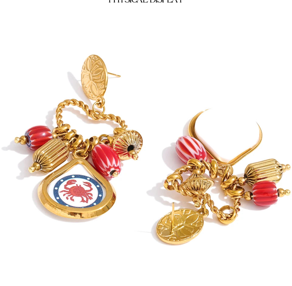 Enamel Heart Geometric Earrings — Gold-Plated Stainless Steel with Enamel · PS1026