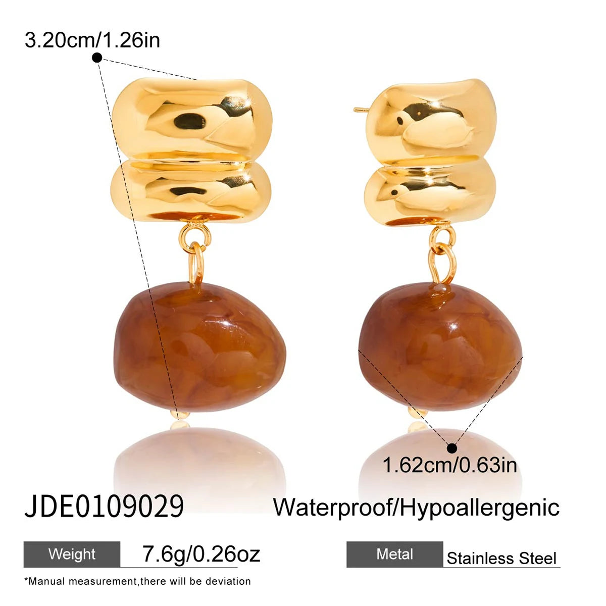 Geometric Resin Drop Earrings — 18K Gold Plated Stainless Steel · JDE0109029