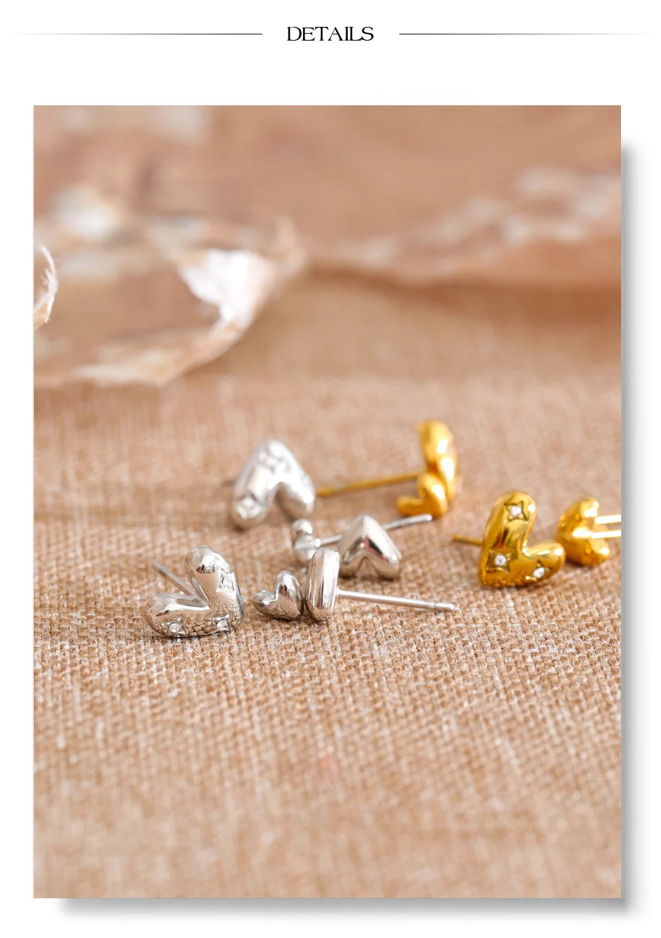 Cubic Zirconia Heart Earrings — Gold-Plated Stainless Steel with Cubic Zirconia · PS1134