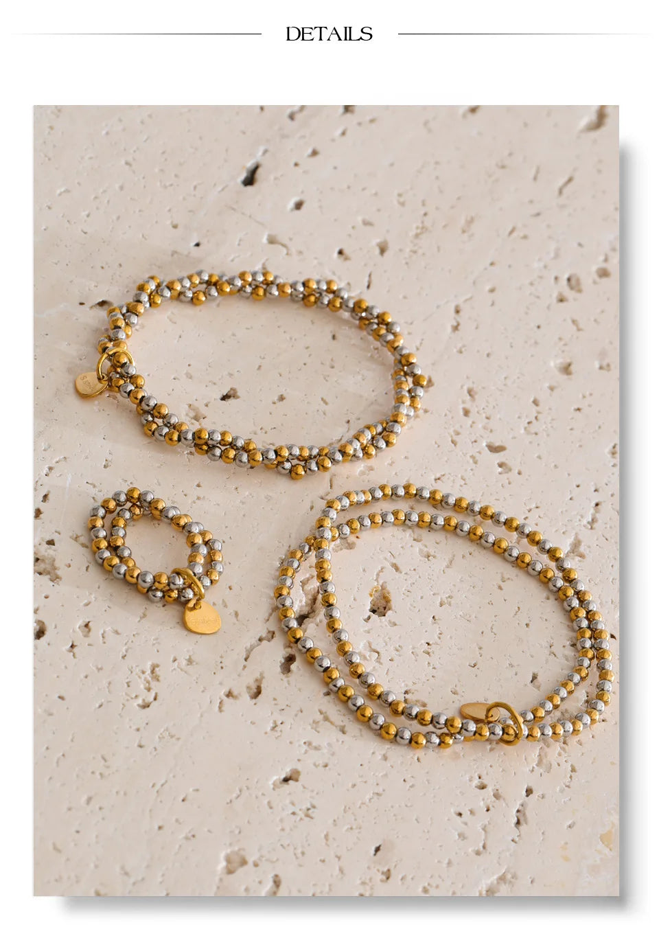 Beaded geometric bracelet in gold-plated stainless steel.