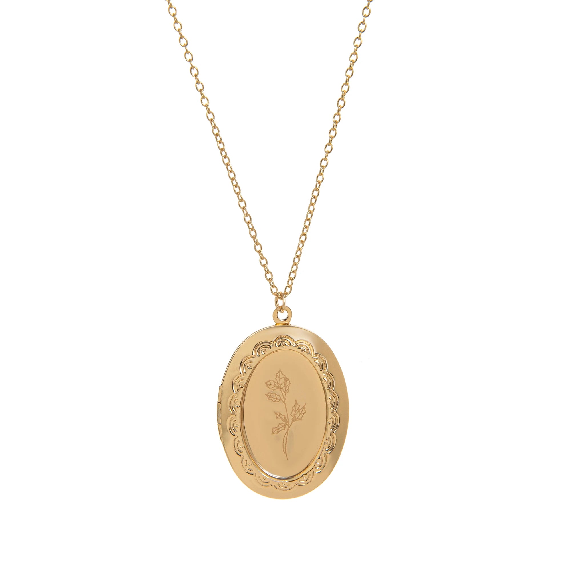 December Flower Opening and Closing Album Necklace Oval Flower Pendant Birth Flower Clavicle Chain Gold Plated Color Preserved