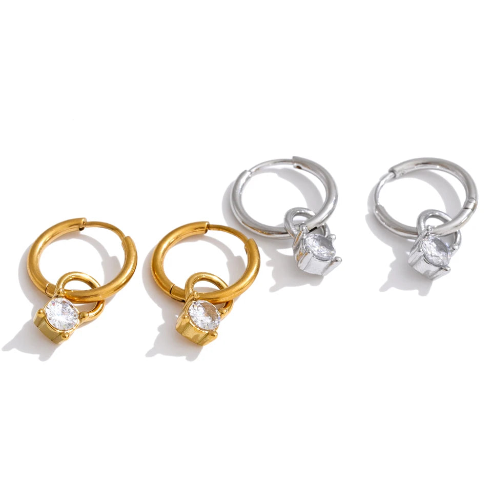 Cubic Zirconia Geometric Earrings — Gold-Plated Stainless Steel with Cubic Zirconia · PS1456