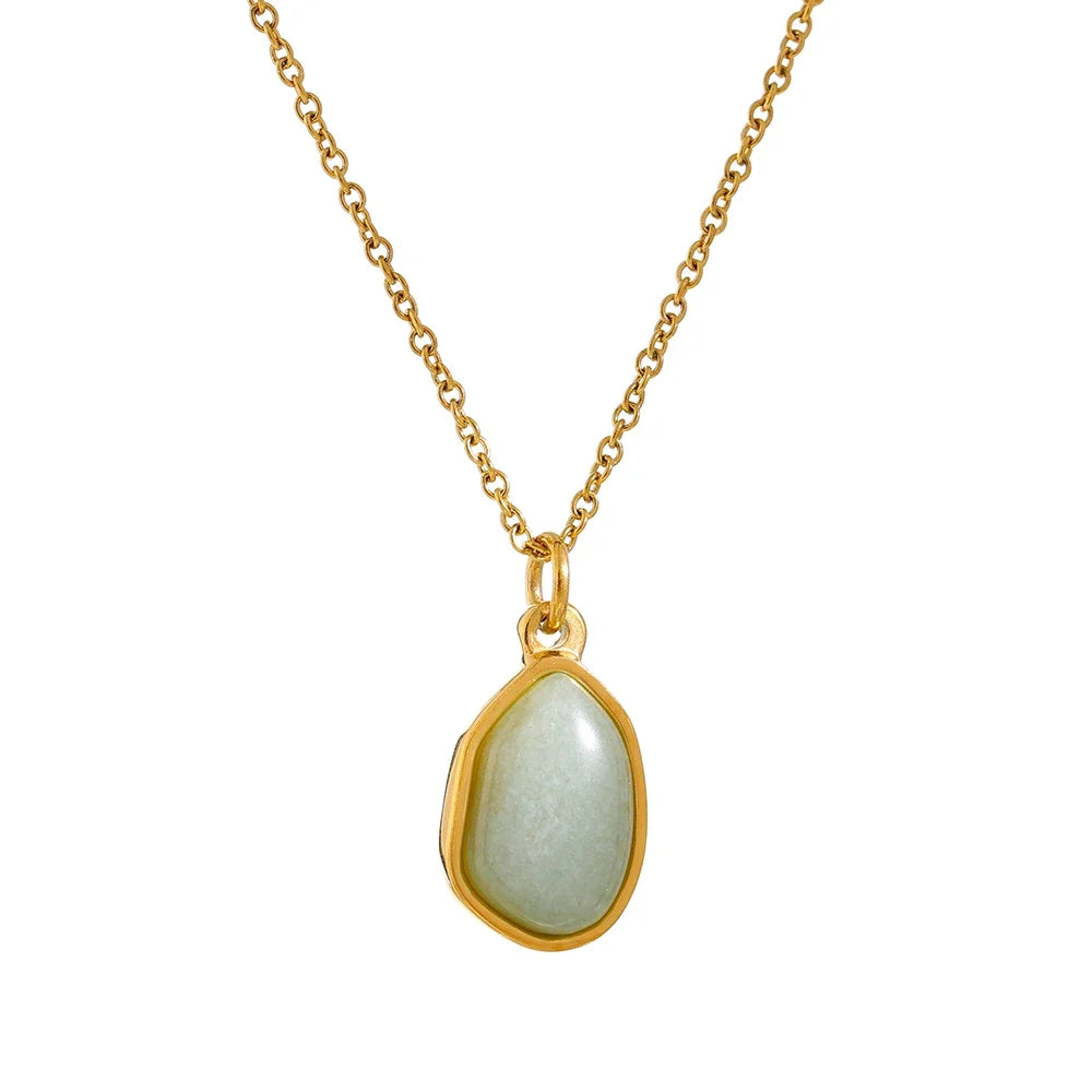 Green crystal natural stone necklace in stainless steel with natural stone and crystal.