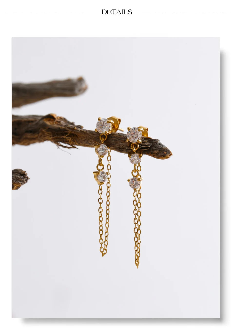 Cubic zirconia geometric chain earrings in gold-plated stainless steel with cubic zirconia.