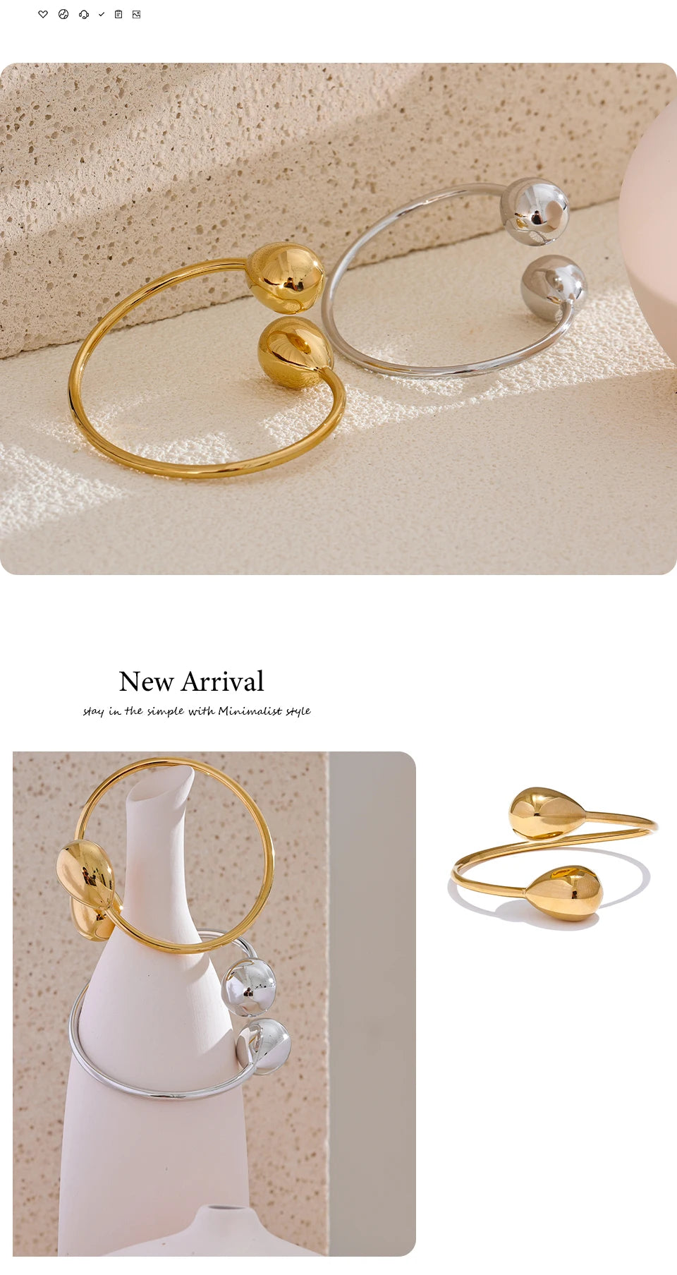 Geometric bracelet in gold-plated stainless steel.