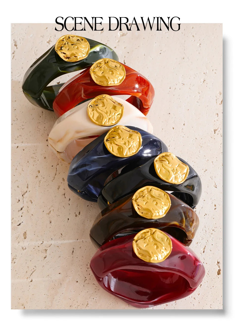 Resin multi-color geometric bracelet in gold-plated stainless steel with resin.