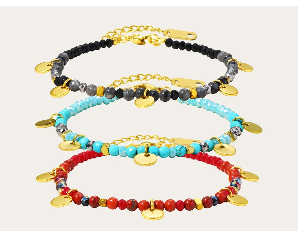 Colorful Natural Stone Beaded Bracelet — 316L Stainless Steel · PS476