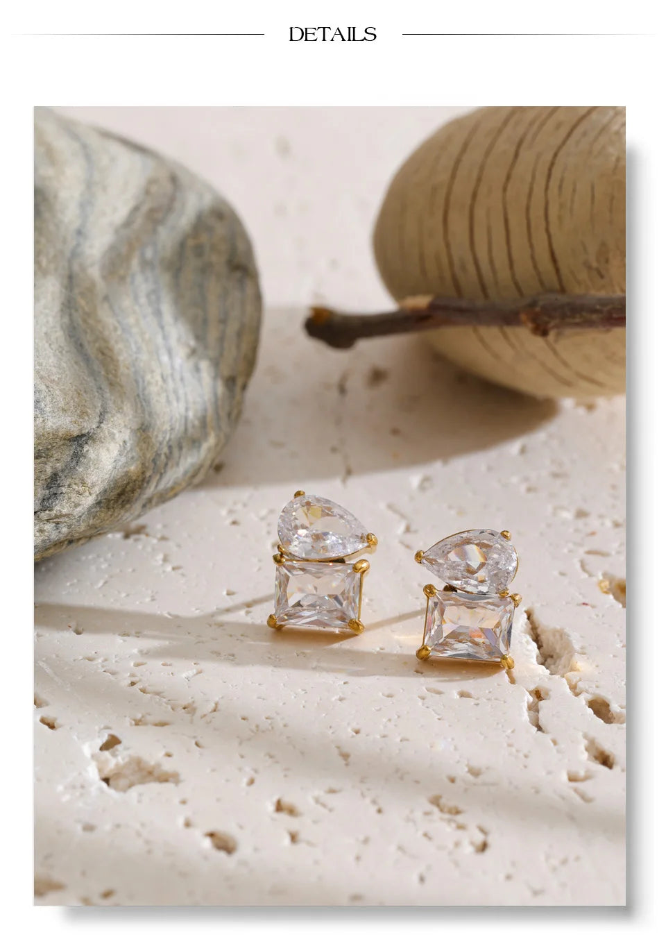 Cubic Zirconia Geometric Earrings — Gold-Plated Stainless Steel with Cubic Zirconia · PS1388