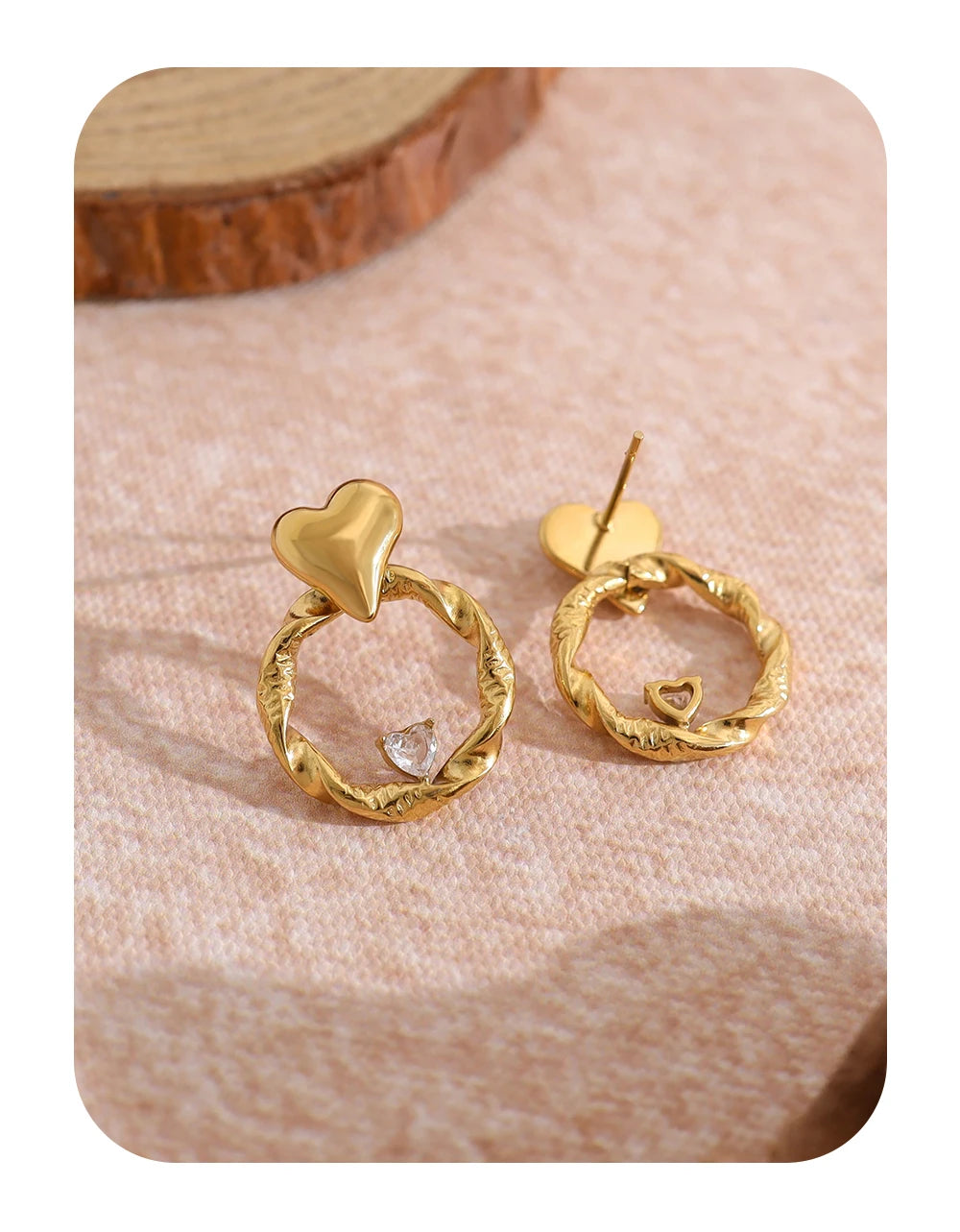 Stud Earrings Heart Crystal Irregular — 316L Stainless Steel · PS465