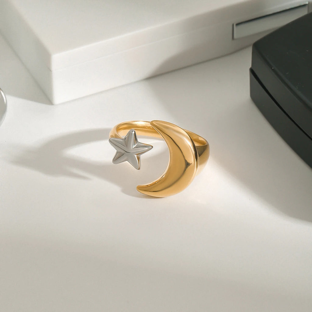 Two-Tone Moon Ring — Stainless Steel · PS367