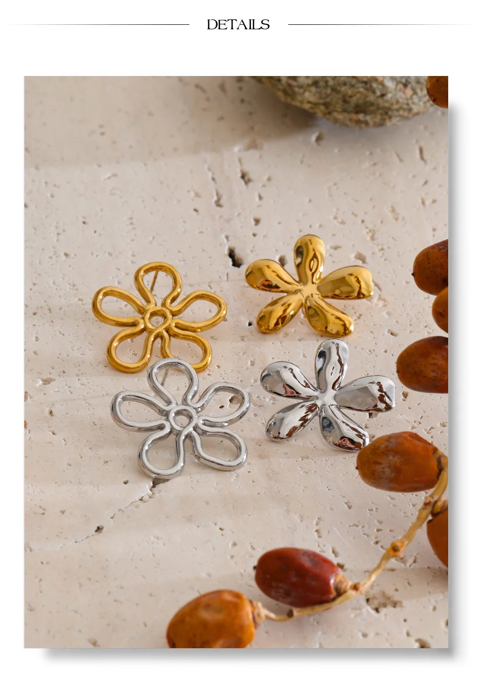 Flower Earrings — Gold-Plated Stainless Steel · PS1315