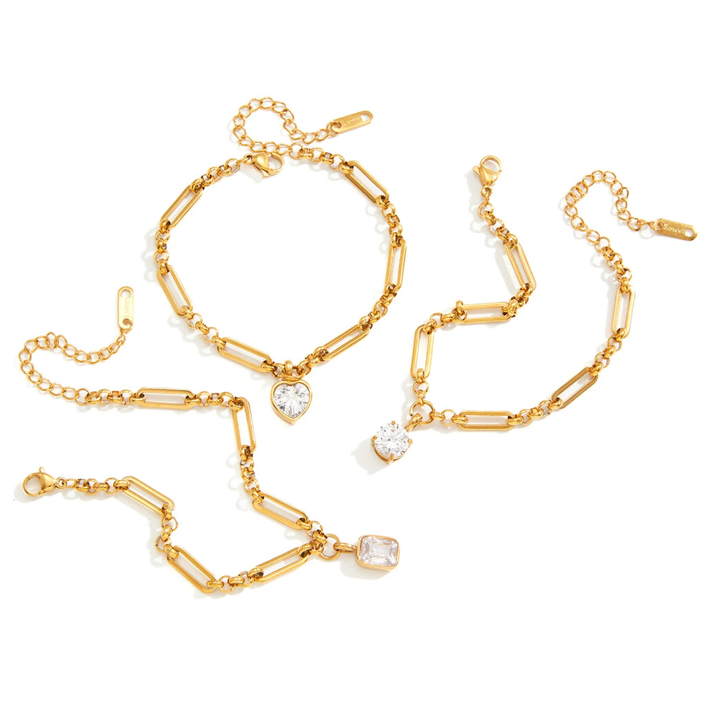 CZ Drop Chain Bracelet Stack — Stainless Steel · PS008